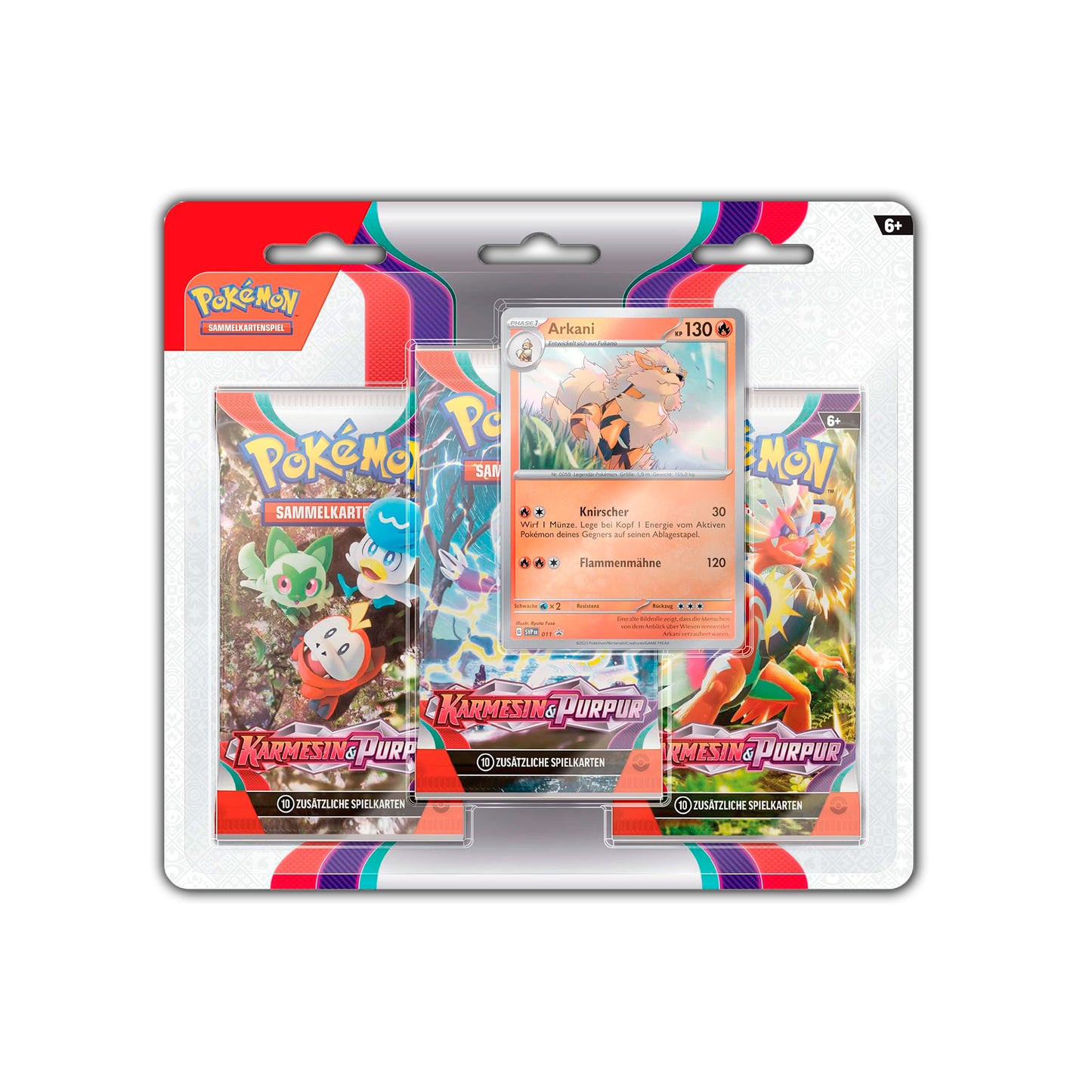 Pokémon Sammelkartenspiel: 3er Blister, verschiedene Stile - Karmesin & Purpur (DE)