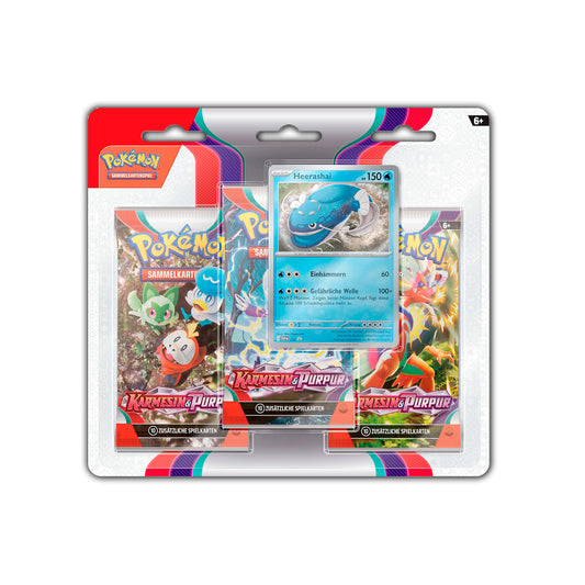 Pokémon Sammelkartenspiel: 3er Blister, verschiedene Stile - Karmesin & Purpur (DE)
