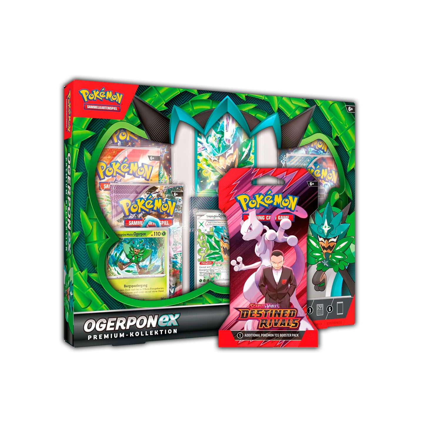 Pokémon Sammelkartenspiel: Bundle aus Premium-Kollektion Ogerpon-ex (DE) und Sleeved Booster Destined Rivals (EN)